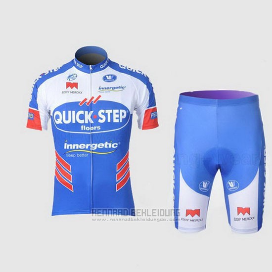 2011 Fahrradbekleidung Quick Step Floor Wei und Azurblau Trikot Kurzarm und Tragerhose